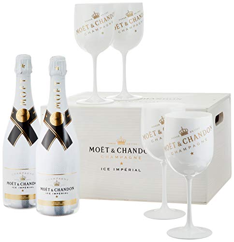 Moet & Chandon Ice Imperial Champagner in Holzkiste mit 4 Acryl-Gläsern (2 x 0.75 l) von Moët & Chandon