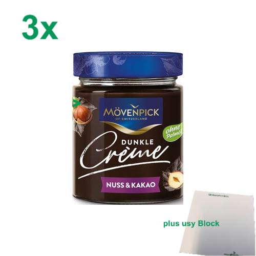 Mövenpick Dunkle Creme Nuss & Kakao 3er Pack (3x300g Glas) + usy Block von Mövenpick