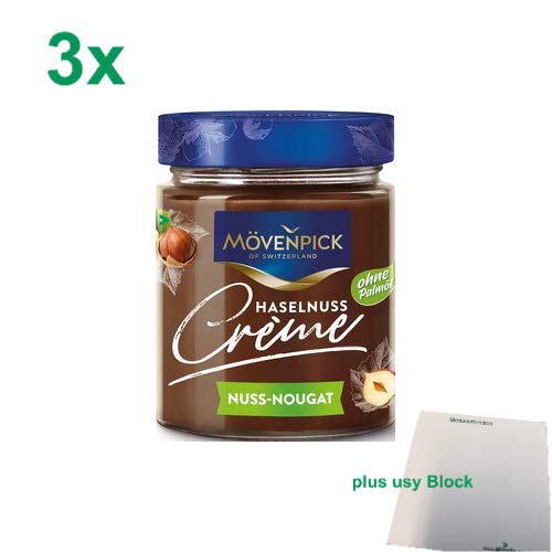 Mövenpick Haselnuss Creme Nuss-Nougat 3er Pack (3x300g Glas) + usy Block von Mövenpick