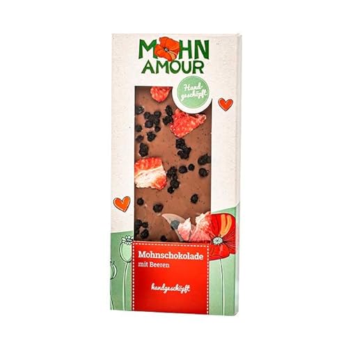 Mohnschokolade mit Beeren 100g - Handgemachte Mohn-Vollmilchschokolade mit Beeren von Mohnwirt Neuwiesinger Mohnschokolade mit Beeren 100g - Handgemachte Mohn-Vollmilchschokolade mit Beeren von Mohnwirt Neuwiesinger von Mohn Amour