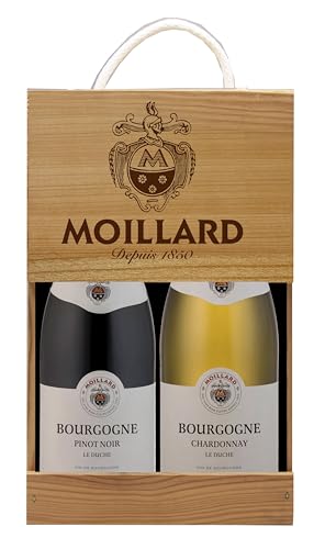 Moillard - Geschenkset Chardonnay und Pinot Noir, Rot- und Weißweine aus Burgund in Holzkiste (2 x 0,75L) von Moillard