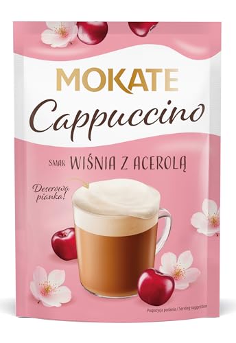 MOKATE® Cappuccino | 40g Geschmack: Kirsche mit Acerola | Instantkaffee Kaffeegetränk Instantkaffee Samtig und Aromatisch Cremiger Getränk Kaffee Getränkepulver aus löslichem Bohnenkaffee von Mokate