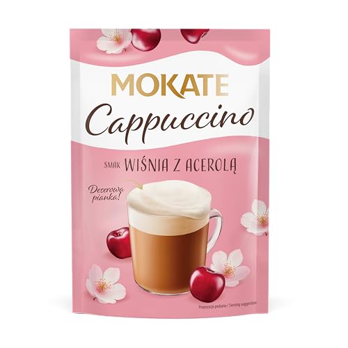 MOKATE® Cappuccino | 40g Geschmack: Kirsche mit Acerola | Instantkaffee Kaffeegetränk Instantkaffee Samtig und Aromatisch Cremiger Getränk Kaffee Getränkepulver aus löslichem Bohnenkaffee von Mokate