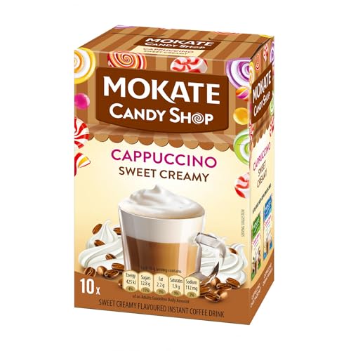 MOKATE® Cappuccino Candy Shop|10 Säckchen 220g Geschmack: Süße Sahne | Instantkaffee Kaffeegetränk Instantkaffee Samtig und Aromatisch Cremiger Getränk Kaffee Getränkepulver von Mokate