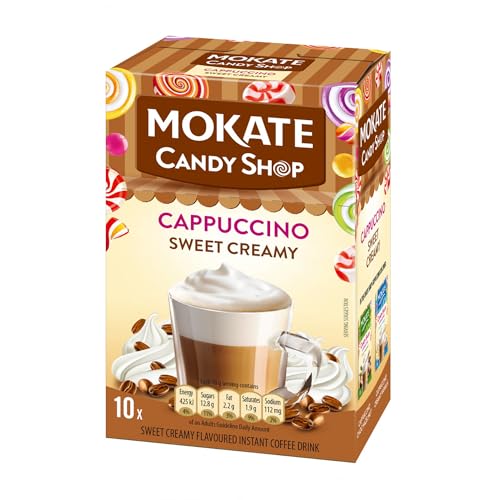 MOKATE® Candy Shop Cappuccino Süße Sahne - 1 Box - 220g - 10 Säckchen - Instantkaffee Koffeinhaltig - Sweet Creamy - Kaffeegetränk Aromatisch Cremiger Getränk Löslicher Kaffee Kaffeepulver von MOKATE