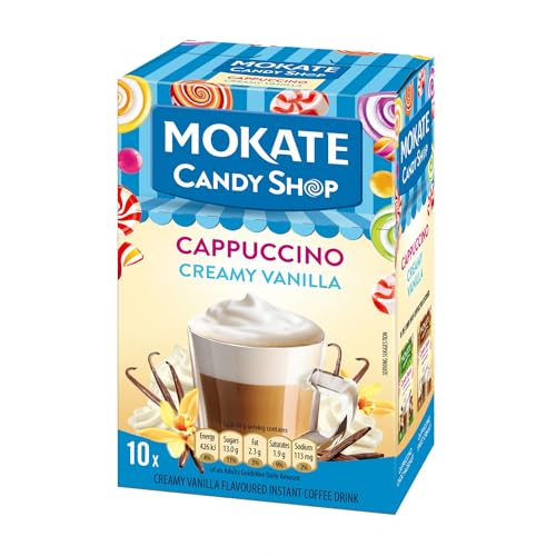 MOKATE® Candy Shop Cappuccino Cremige Vanille - 1 Box - 220g - 10 Säckchen - Instantkaffee Koffeinhaltig - Creamy Vanilla - Kaffeegetränk Aromatisch Cremiger Getränk Löslicher Kaffee Kaffeepulver von MOKATE