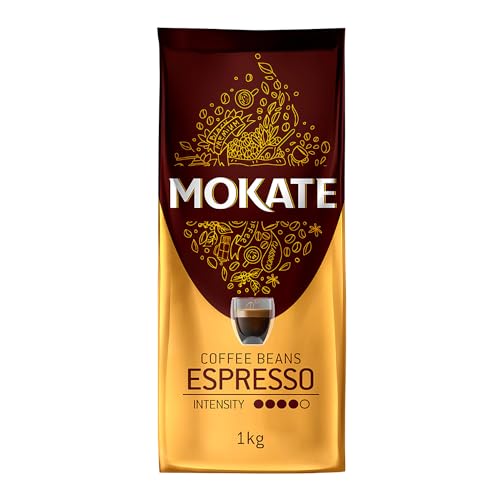 MOKATE® Espresso Kaffee | 70% Arabika, 30% Robusta 1kg | Intensität 4/5 | Mischung Kaffeebohnen Ganze Bohnen | Ideal für Espressomaschinen Frisch Geröstet Mittlere Röstung Intensiver Geschmack &Aroma von Mokate