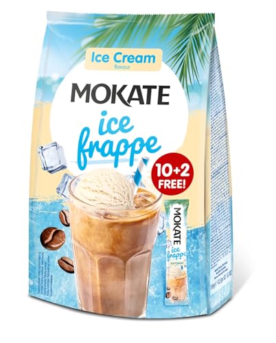 MOKATE® Frappe ICE-COFFEE Eiskaffe Instantkaffee | 12 Sticks | Geschmack : Sahneeis | Instant Kaffee Getränkepulver Smooth & Creamy Pulver Getränke | koffeinhaltig von Mokate