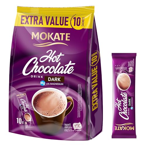 MOKATE® Hot Chocolate Trinkschokolade | 10 Säckchen 110g | Geschmack: Dunkle Schokolade | Trinkschokolade lösliches Instant Getränkepulver Smooth & Creamy Kakao Pulver Getränke von Mokate