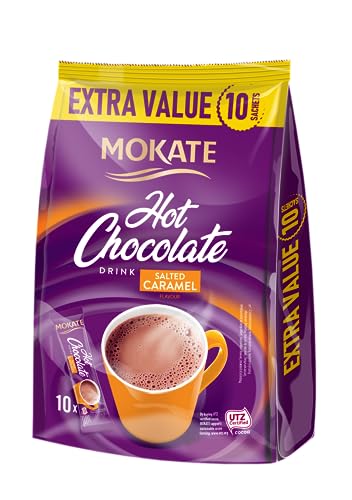 MOKATE® Hot Chocolate Trinkschokolade | 10 Säckchen 110g | Geschmack: Salzkaramell | Trinkschokolade lösliches Instant Getränkepulver Smooth & Creamy Kakao Pulver Getränke von Mokate