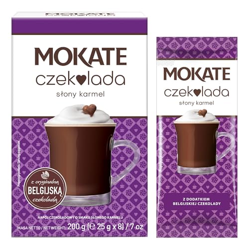 MOKATE® Hot Chocolate Trinkschokolade | 8 Säckchen 200g | Geschmack: Salzkaramell | Trinkschokolade lösliches Instant Getränkepulver Smooth & Creamy Kakao Pulver Getränke von Mokate