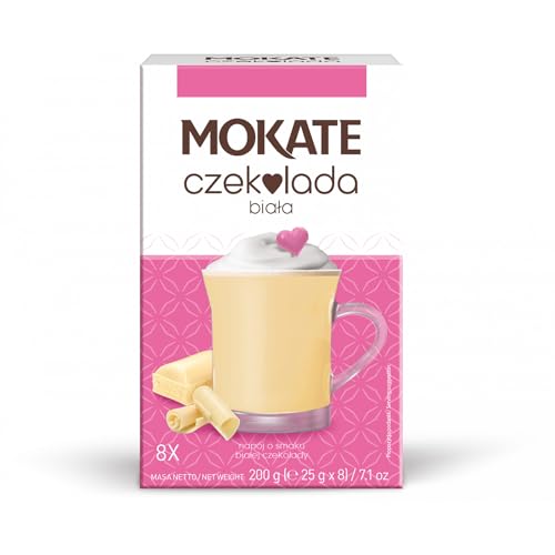MOKATE® Hot Chocolate Trinkschokolade | 8 Säckchen 200g | Geschmack: Weiße Schokolade | Trinkmilchschokolade lösliches Instant Getränkepulver Smooth & Creamy Kakao Pulver Getränke von Mokate