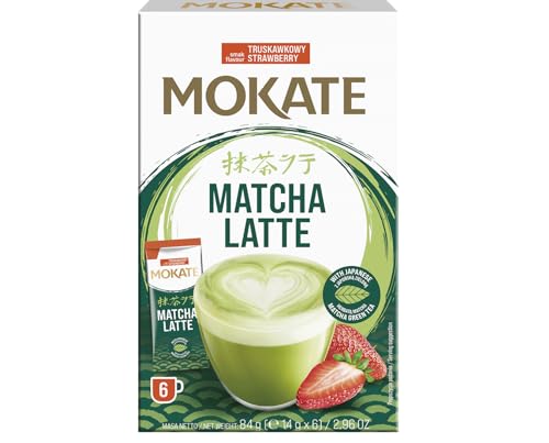 MOKATE® Matcha Latte | 6 Säckchen 84g Geschmack: Erdbeere | Matcha Latte Instant Pulver | Matcha Tee Pulver | Green Tea aus Japan | Tee von Loyd