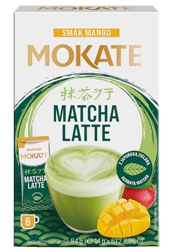 MOKATE - Matcha Latte Mango - 6 Sachets x 14g, Exotischer Matcha-Latte mit Grünem Tee & Mango, Japanische Rezeptur, Vegan, Instant Getränkepulver - Pulver Kaffee Green, Instantkaffee Green - 84g von MOKATE