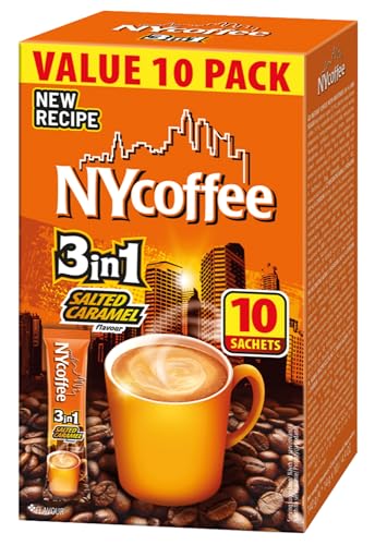 NYcoffee - 3in1 Instant Kaffee Salzkaramell - 10 Sachets x 14g, Cremiger Löslicher Kaffe, Milch & Karamell, Süß-Salziges Karamellaroma, Schnell Zubereitet, Perfekt für Zuhause & Unterwegs - 140g von MOKATE