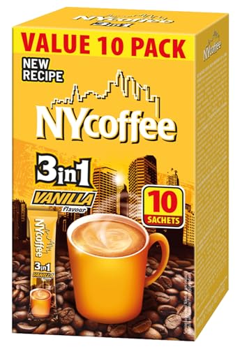 NYcoffee - 3in1 Instant Kaffee Vanille - 10 Sachets x14g, Cremiger Löslicher Kaffee mit Vanillegeschmack & Milch, Instantkaffeepulver, Schnell Zubereitet, Perfekt für Zuhause & Unterwegs - 140g von Mokate