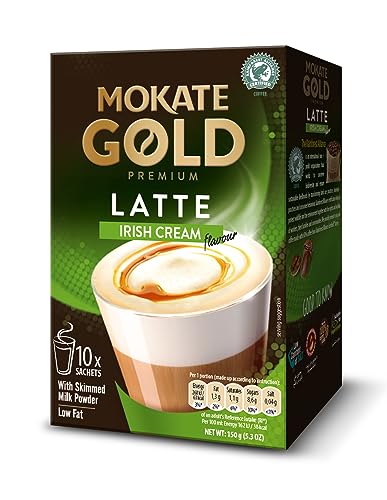 MOKATE Gold Premium Latte Irish 10 Beutel Karton 140g, ‎Getränkepulver, cremig, schnell kaffe, Instant Kaffe, Cremebildung, von MOKATE