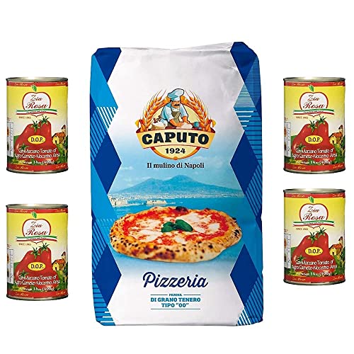 Mehl Caputo blu Pizzeria '00' Kg. 25 + 4x Zia Rosa DOP Pomodoro San Marzano Tomate aus Kampanien Dose von 400g von Molino Caputo