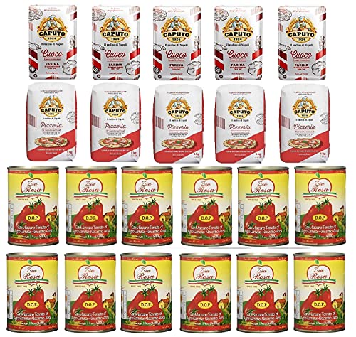 Testpaket Caputo Pizzeria Pizzamehl Mehl ( 5 x 1Kg ) + Caputo Cuoco Pizzamehl Mehl ( 5 x 1Kg ) + Zia Rosa DOP Pomodoro San Marzano Tomate aus Kampanien Dose von 400g 12x 400g von Molino Caputo