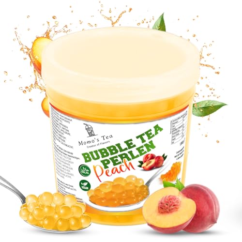Momo's Tea® Bubble Tea Perlen - zum selber machen [Pfirsich - 1300g XXL Behälter] - 100% vegan, halal, glutenfrei von Momo´s Tea