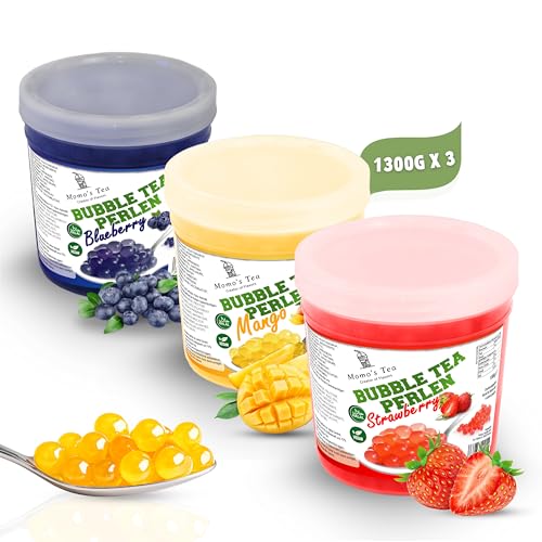 𝐌𝐨𝐦𝐨´𝐬 𝐓𝐞𝐚® 𝐁𝐮𝐛𝐛𝐥𝐞 𝐓𝐞𝐚 𝐏𝐞𝐫𝐥𝐞𝐧 𝐒𝐞𝐭 - 3𝐞𝐫 - 𝐏𝐚𝐜𝐤 [Blaubeere, Erdbeere, Mango] - 𝟏𝟎𝟎% 𝐯𝐞𝐠𝐚𝐧, 𝐡𝐚𝐥𝐚𝐥, 𝐠𝐥𝐮𝐭𝐞𝐧𝐟𝐫𝐞𝐢 | 𝐏𝐨𝐩𝐩𝐢𝐧𝐠 𝐁𝐨𝐛𝐚 von Momo´s Tea