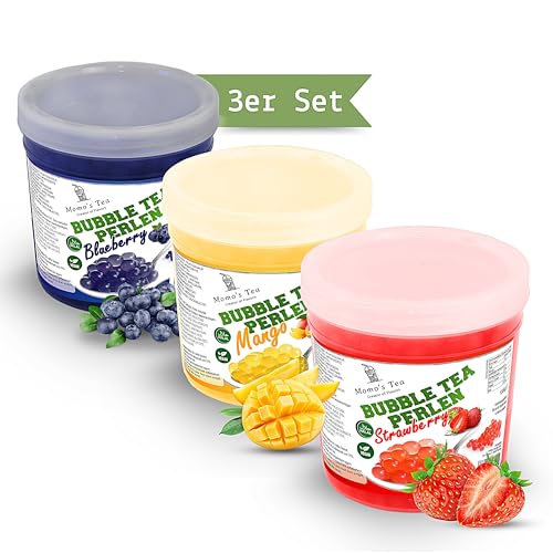 𝐌𝐨𝐦𝐨´𝐬 𝐓𝐞𝐚® 𝐁𝐮𝐛𝐛𝐥𝐞 𝐓𝐞𝐚 𝐏𝐞𝐫𝐥𝐞𝐧 𝐒𝐞𝐭 - 3𝐞𝐫 - 𝐏𝐚𝐜𝐤 [Mango, Blaubeere, Erdbeere] - 𝟏𝟎𝟎% 𝐯𝐞𝐠𝐚𝐧, 𝐡𝐚𝐥𝐚𝐥, 𝐠𝐥𝐮𝐭𝐞𝐧𝐟𝐫𝐞𝐢 | 𝐏𝐨𝐩𝐩𝐢𝐧𝐠 𝐁𝐨𝐛𝐚 von Momo´s Tea