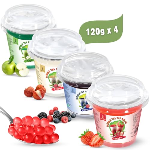 𝐌𝐨𝐦𝐨´𝐬 𝐓𝐞𝐚® 𝐁𝐮𝐛𝐛𝐥𝐞 𝐓𝐞𝐚 𝐏𝐞𝐫𝐥𝐞𝐧 𝐒𝐞𝐭 - 𝟒𝐞𝐫 - 𝐏𝐚𝐜𝐤 [Apfel, Lychee, Wildbeeren, Erdbeere] - 𝟏𝟎𝟎% 𝐯𝐞𝐠𝐚𝐧, 𝐡𝐚𝐥𝐚𝐥, 𝐠𝐥𝐮𝐭𝐞𝐧𝐟𝐫𝐞𝐢 | 𝐏𝐨𝐩𝐩𝐢𝐧𝐠 𝐁𝐨𝐛𝐚 von Momo´s Tea