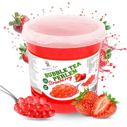 Momo's Tea® Bubble Tea Perlen - zum selber machen [Erdbeere - 3kg XXL Behälter] - 100% vegan, halal, glutenfrei von Momo´s Tea
