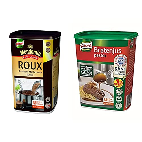 Mondamin Roux dunkel Klassische Mehlschwitze 1 kg, 1er Pack (1 x 1 kg) & Knorr Bratenjus pastös (vielseitig anwendbar als klarer Bratensaft, Bratensoße und braune Soße) 1er Pack (1 x 0,4 kg) von Mondamin