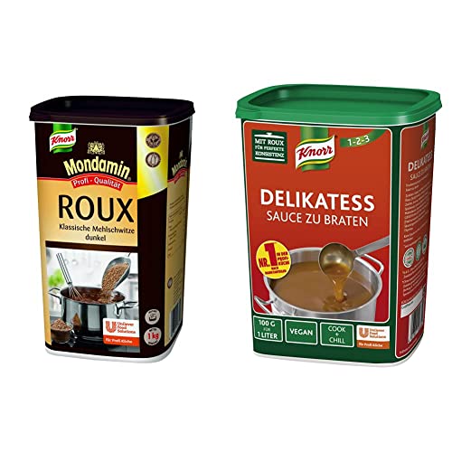 Mondamin Roux dunkel Klassische Mehlschwitze 1 kg, 1er Pack (1 x 1 kg) & Knorr Delikatess Sauce zu Braten (pur als Bratensoße, Soßenbinder und zum Verfeinern), 1er Pack (1 x 1 kg) von Mondamin