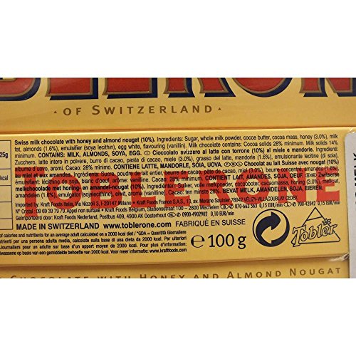 Toblerone Schweizer Milchschokolade mit Honig & Mandel-Nougat, 5 x 100g Dreiecks-Tafel von Mondelez International