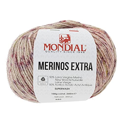 Merino Extra de Mondial in 100 Gramm und 245 Meter.Mehrfarbig 950 von Mondial