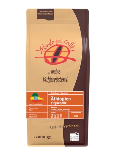 Äthiopien Yirgacheffe/fully washed Kaffee ganze Bohne Mondo del Caffè (1000gr., Jasmin, Zitrus, Gewürze) von Mondo del Caffè