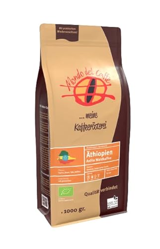 Äthiopien Bio Waldkaffee Anfilo washed 1 kg | ganze Bohne | geröstet von der Kaffeemanufaktur Mondo del Caffè |100% Bio Arabica | Single Origin | fair & direkt gehandelt | traditionell geröstet von Mondo del Caffè
