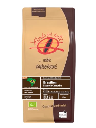 Brasilien Fazenda Camocim, Demeter und Bio zertifiziert, pulped natural, Kaffee, ganze Bohne (1000gr., Dunkle Schokolade, Röstaromen, Beeren) Brasilien Fazenda Camocim, Demeter und Bio zertifiziert, pulped natural, Kaffee, ganze Bohne (1000gr., Dunkle Schokolade, Röstaromen, Beeren) von Mondo del Caffè