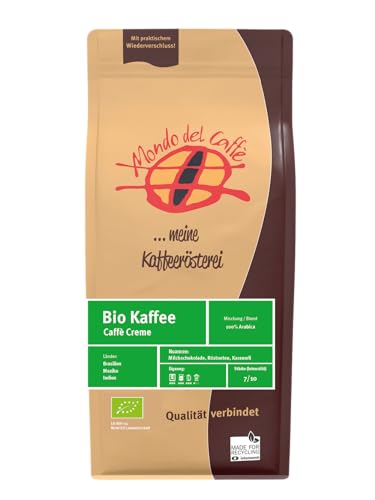 BIO KAFFEE CREME (100% ARABICA) RÖSTKAFFEE GANZE BOHNE 500GR von Mondo del Caffè
