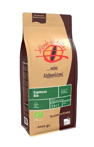 Bio Espresso Blend 1 kg Packung | ganze Bohne | kräftig | Bohnenkaffee mit wenig Säure | Espresso Blend | fair & direkt gehandelt | frisch & schonend geröstet | Mondo del Caffè von Mondo del Caffè