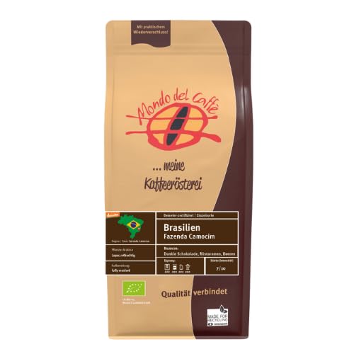Brasilien Fazenda Camocim, Demeter und Bio zertifiziert, pulped natural, Kaffee, ganze Bohne (350gr., Dunkle Schokolade, Röstaromen, Beeren) von Mondo del Caffè