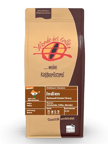 Indien Balmaadi Estate Cherry Arabica Demeter Bio Kaffee ganze Bohne Mondo del Caffè (350gr., Schokolade, Toffee, Dörrobst) von Mondo del Caffè