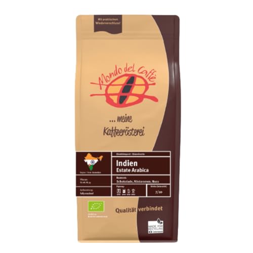 Indien Bio Estate Arabica AA (organic), Röstkaffee, ganze Bohne, Mondo del Caffè (350gr., Schokolade) von Mondo del Caffè