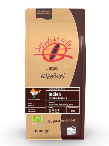 Indien Bio Yellikodige Estate AA (100% Arabica, Spitzenkaffee) ganze Bohne (1 kg) von Mondo del Caffè