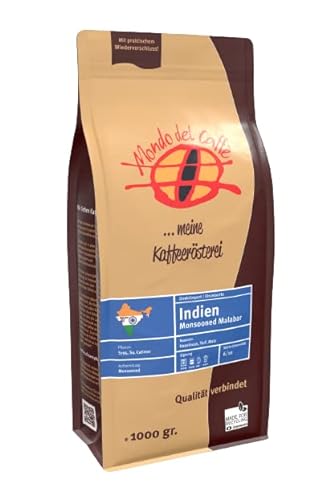 Indien Monsooned Malabar AA (100% Arabica) Spitzenkaffee, ganze Bohne (1 kg) von Mondo del Caffè