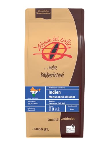 Indien Monsooned Malabar AA (100% Arabica) Spitzenkaffee, ganze Bohne (500 gr.) von Mondo del Caffè