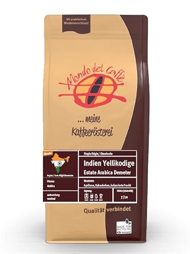 Indien Yellikodige Estate Arabica Demeter Bio Spezialitätenkaffee ganze Bohne Mondo del Caffè (350gr., Aprikose, Kakaobohnen, balancierte Frucht) von Mondo del Caffè
