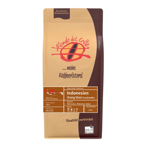 Indonesien Orang Utan Projektkaffee/fully washed Kaffee ganze Bohne Mondo del Caffè (350gr., Rohrzucker, Röstnoten, Kakao) von Mondo del Caffè