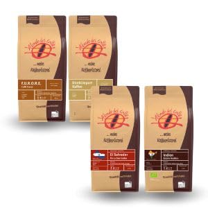 Probierset Kaffee ganze Bohne 4 Packungen a 250 gr. Kaffee der Rösterei Mondo del Caffè (eine der besten Kaffeeröstereien Deutschlands, Feinschmecker 2018) im Geschenkkarton mit Begleitheft von Mondo del Caffè