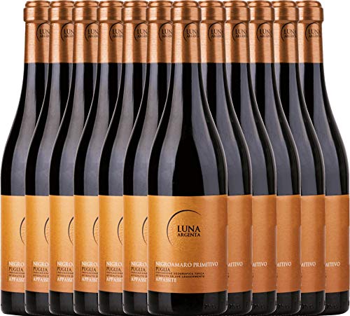 Appassimento Negroamaro Primitivo 2021 - Luna Argenta Rotwein 12x 0,75 l mit VINELLO.weinausgießer - VINELLO 12er Weinpaket von Mondo del Vino
