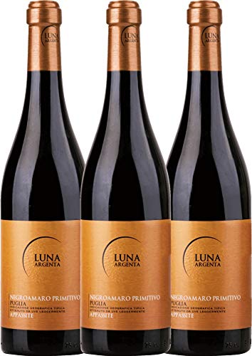 Appassimento Negroamaro Primitivo 2021 - Luna Argenta Rotwein 3x 0,75 l mit VINELLO.weinausgießer - VINELLO 3er Weinpaket von Mondo del Vino