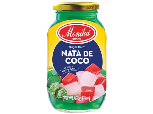 Monika . Grüne Nata de Coco - Kokosnusswürfel in grünem Sirup konserviert - Ideal für Desserts - Produkt von den Philippinen - 340 Gramm von Monika