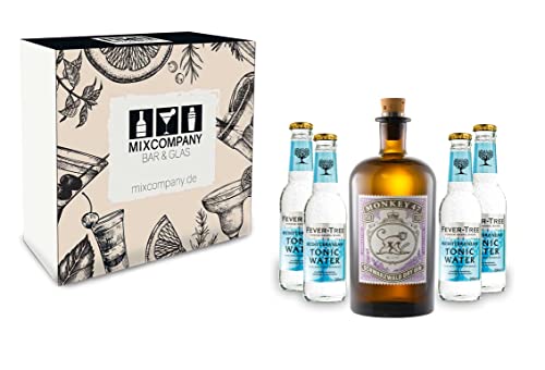 Gin Tonic Giftbox Geschenkset - Monkey 47 Schwarzwald Gin 0,5l (47% Vol) + 4x Fever Tree Mediterranean Tonic Water 200ml inkl. Pfand MEHRWEG -[Enthält Sulfite] von Monkey 47-Monkey 47